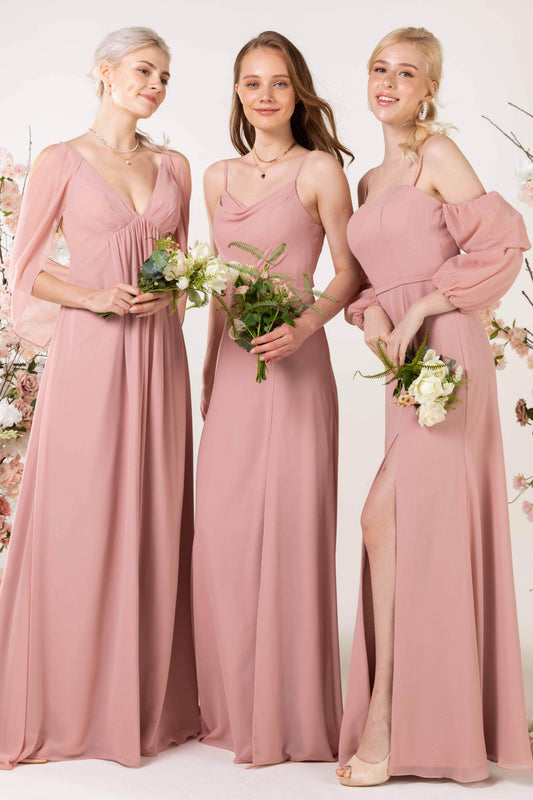 Sheath Sweep-Brush Train Chiffon Bridesmaid Dress CB0457