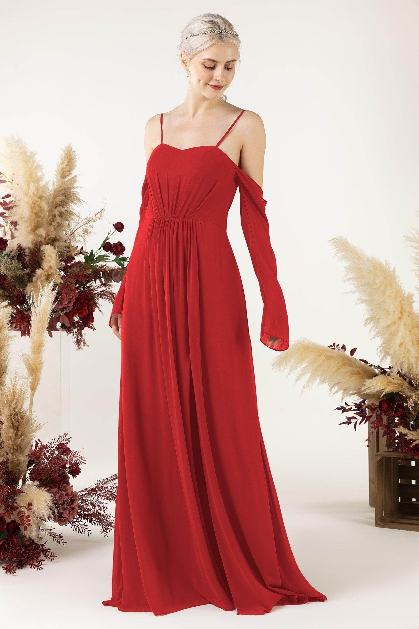 A-Line Sweep-Brush Train Chiffon Bridesmaid Dress CB0460