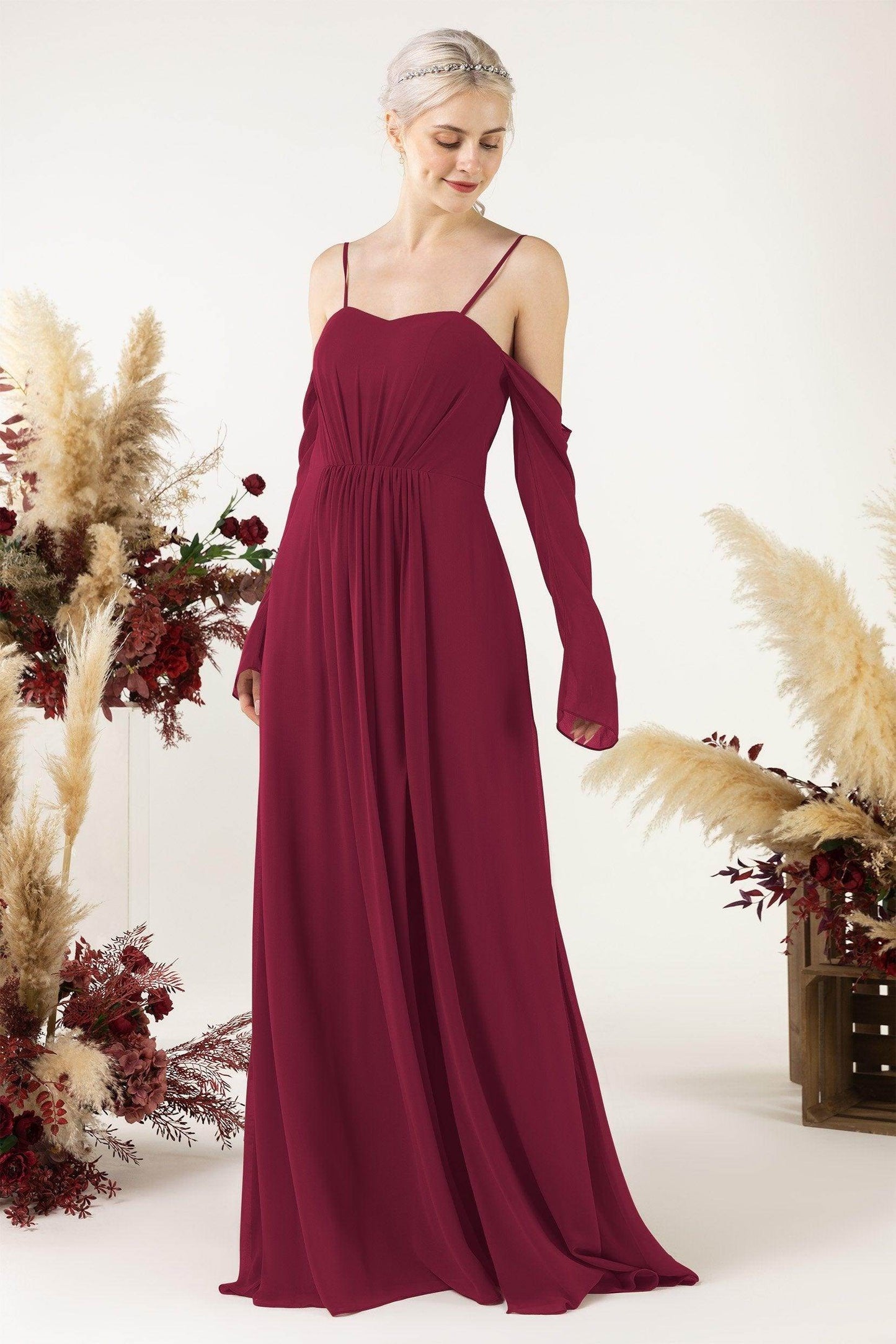 A-Line Sweep-Brush Train Chiffon Bridesmaid Dress CB0460