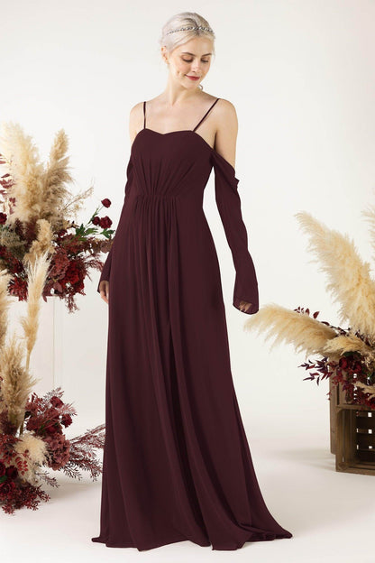A-Line Sweep-Brush Train Chiffon Bridesmaid Dress CB0460