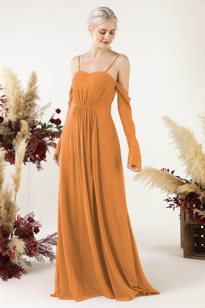 A-Line Sweep-Brush Train Chiffon Bridesmaid Dress CB0460