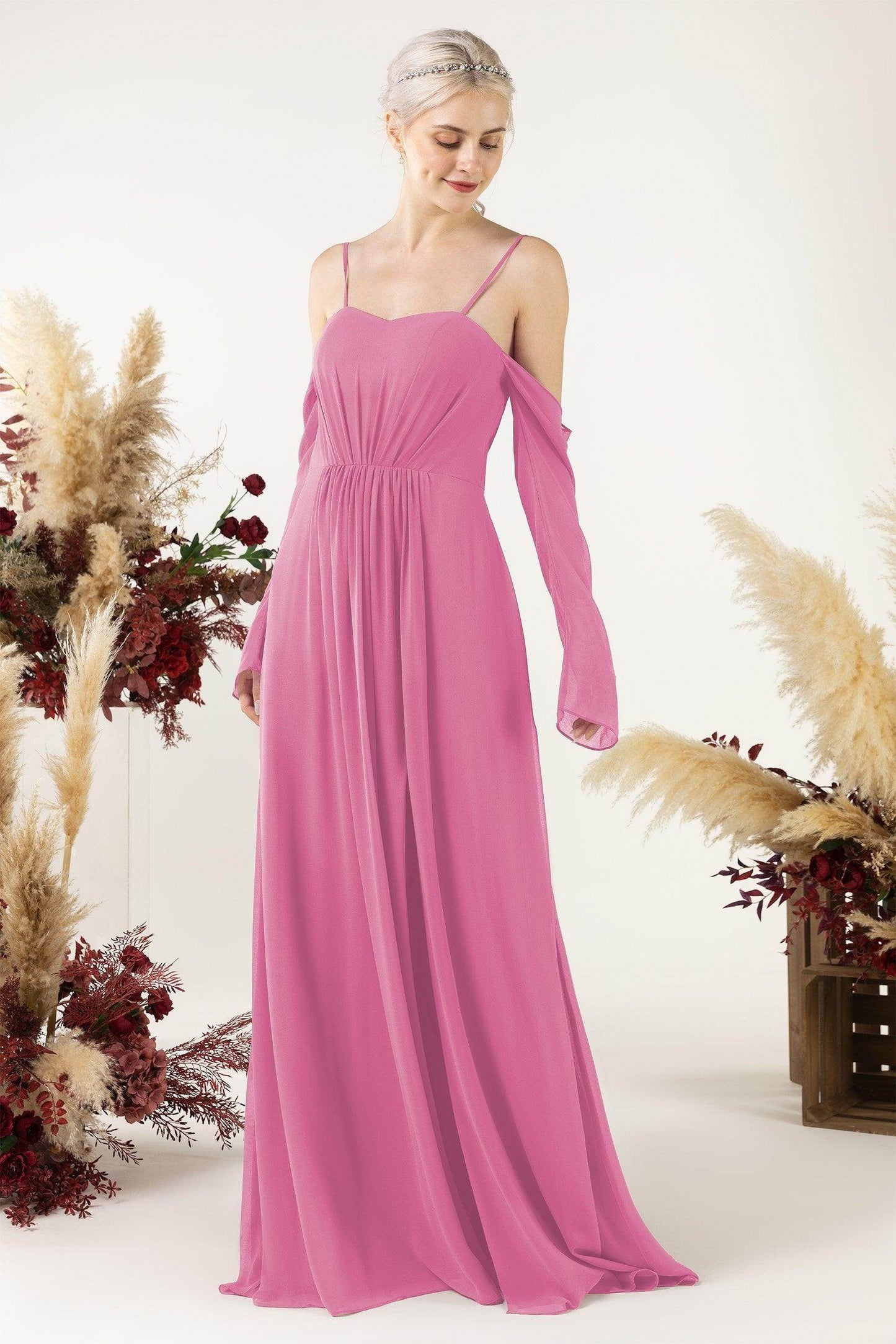 A-Line Sweep-Brush Train Chiffon Bridesmaid Dress CB0460