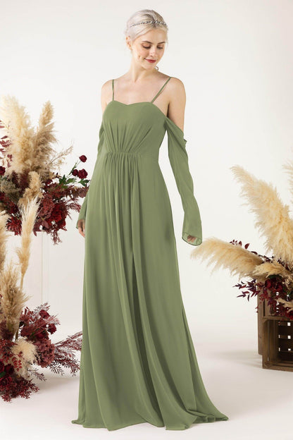 A-Line Sweep-Brush Train Chiffon Bridesmaid Dress CB0460