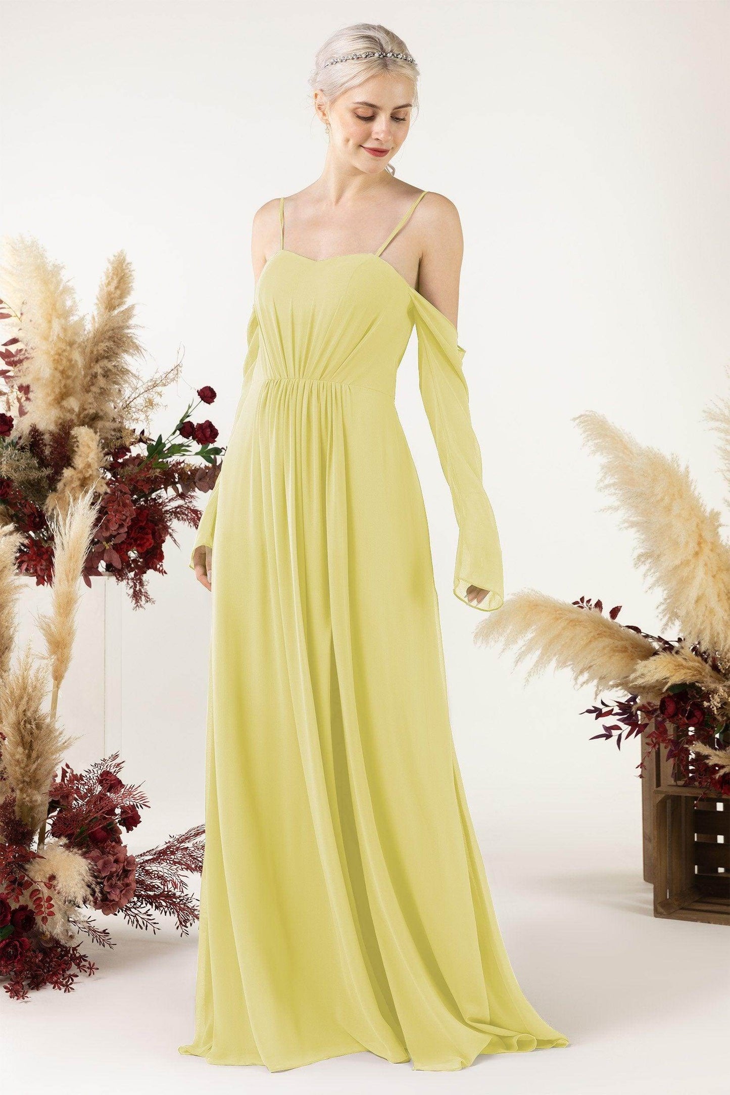 A-Line Sweep-Brush Train Chiffon Bridesmaid Dress CB0460