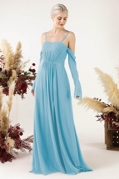 A-Line Sweep-Brush Train Chiffon Bridesmaid Dress CB0460