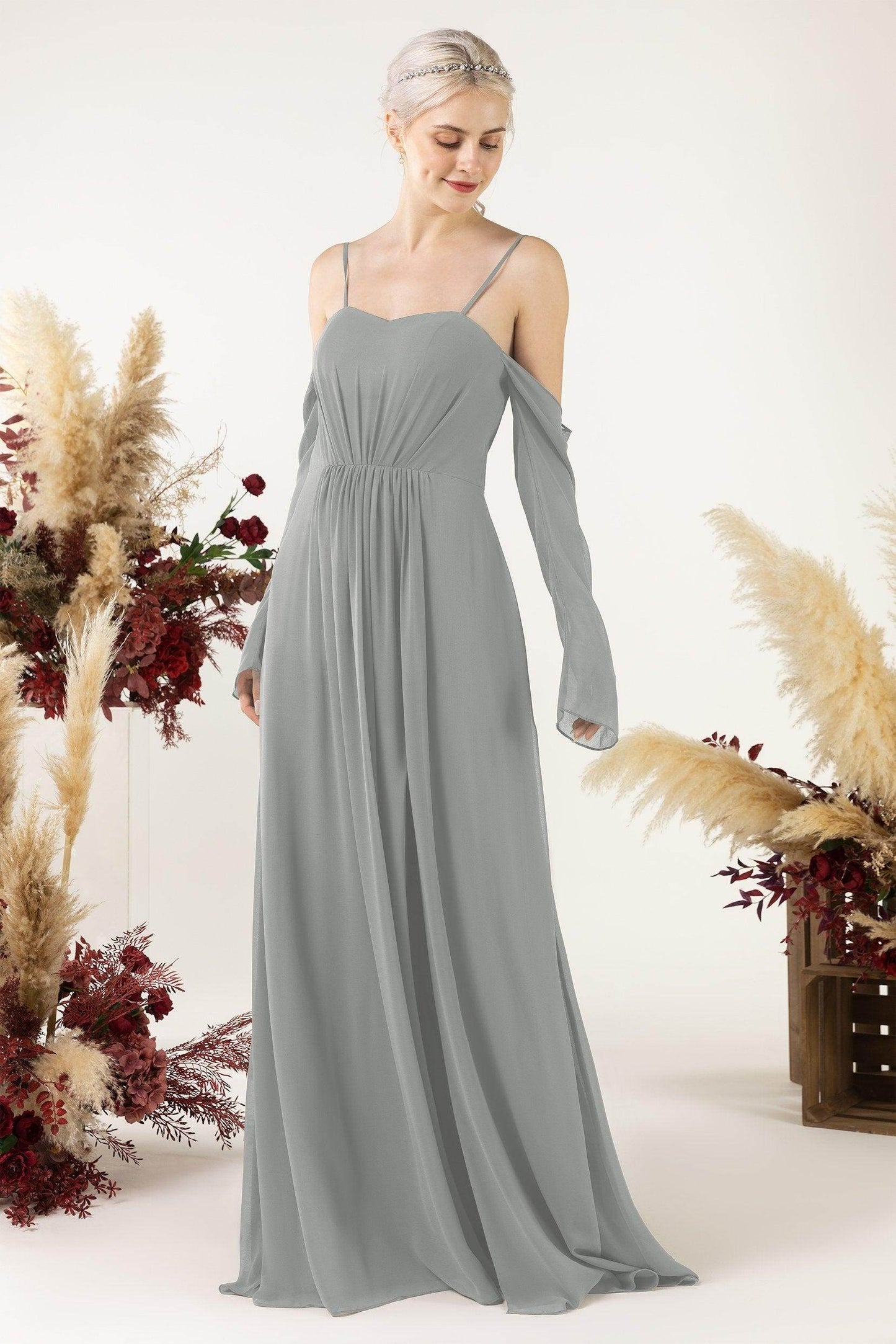 A-Line Sweep-Brush Train Chiffon Bridesmaid Dress CB0460