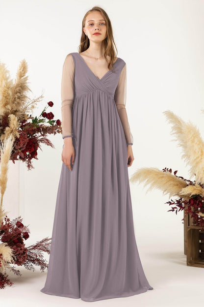 A-Line Sweep-Brush Train Chiffon Bridesmaid Dress CB0461