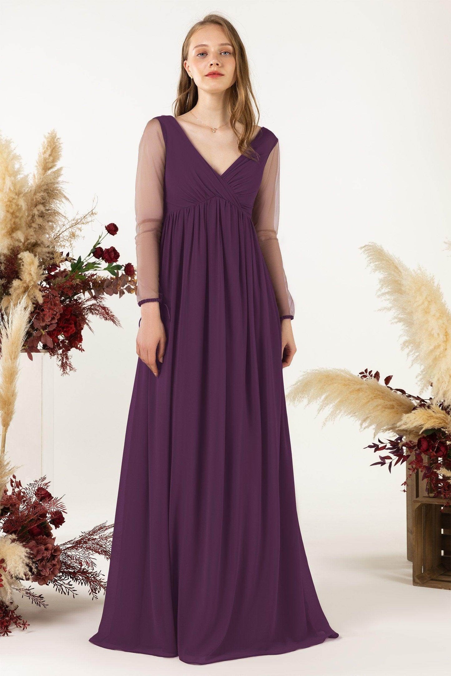 A-Line Sweep-Brush Train Chiffon Bridesmaid Dress CB0461