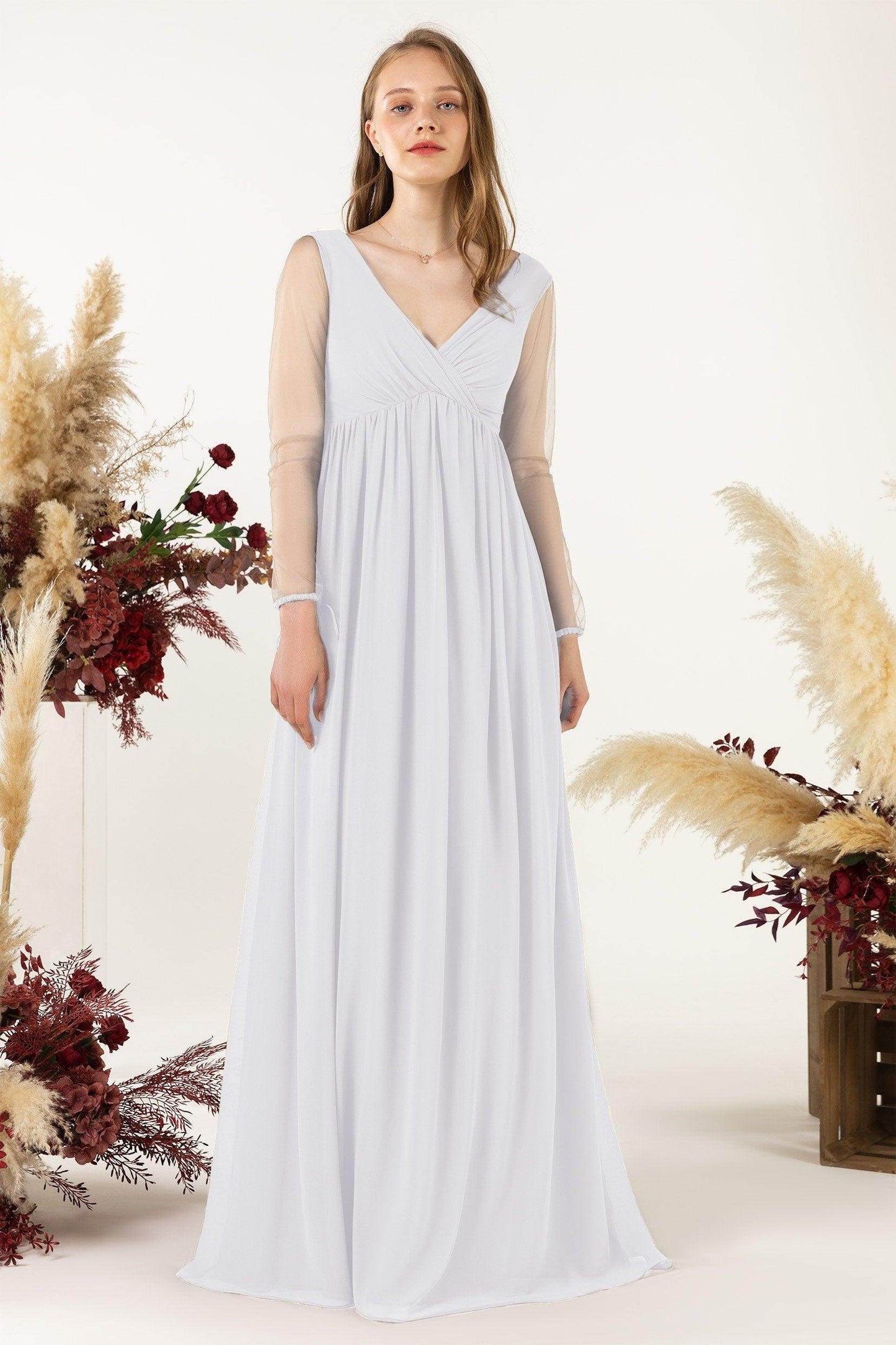 A-Line Sweep-Brush Train Chiffon Bridesmaid Dress CB0461