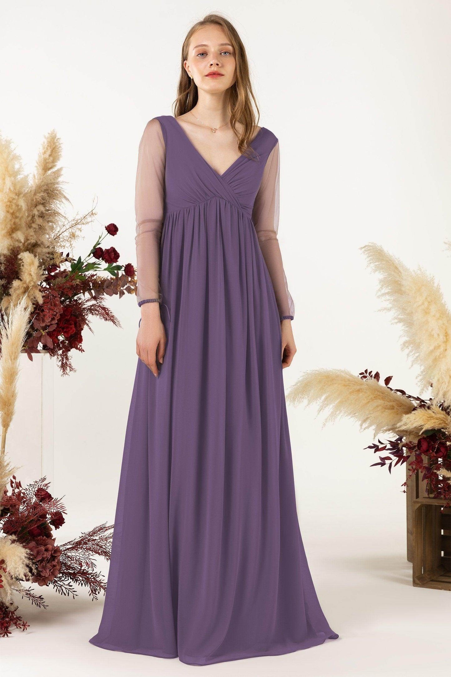 A-Line Sweep-Brush Train Chiffon Bridesmaid Dress CB0461