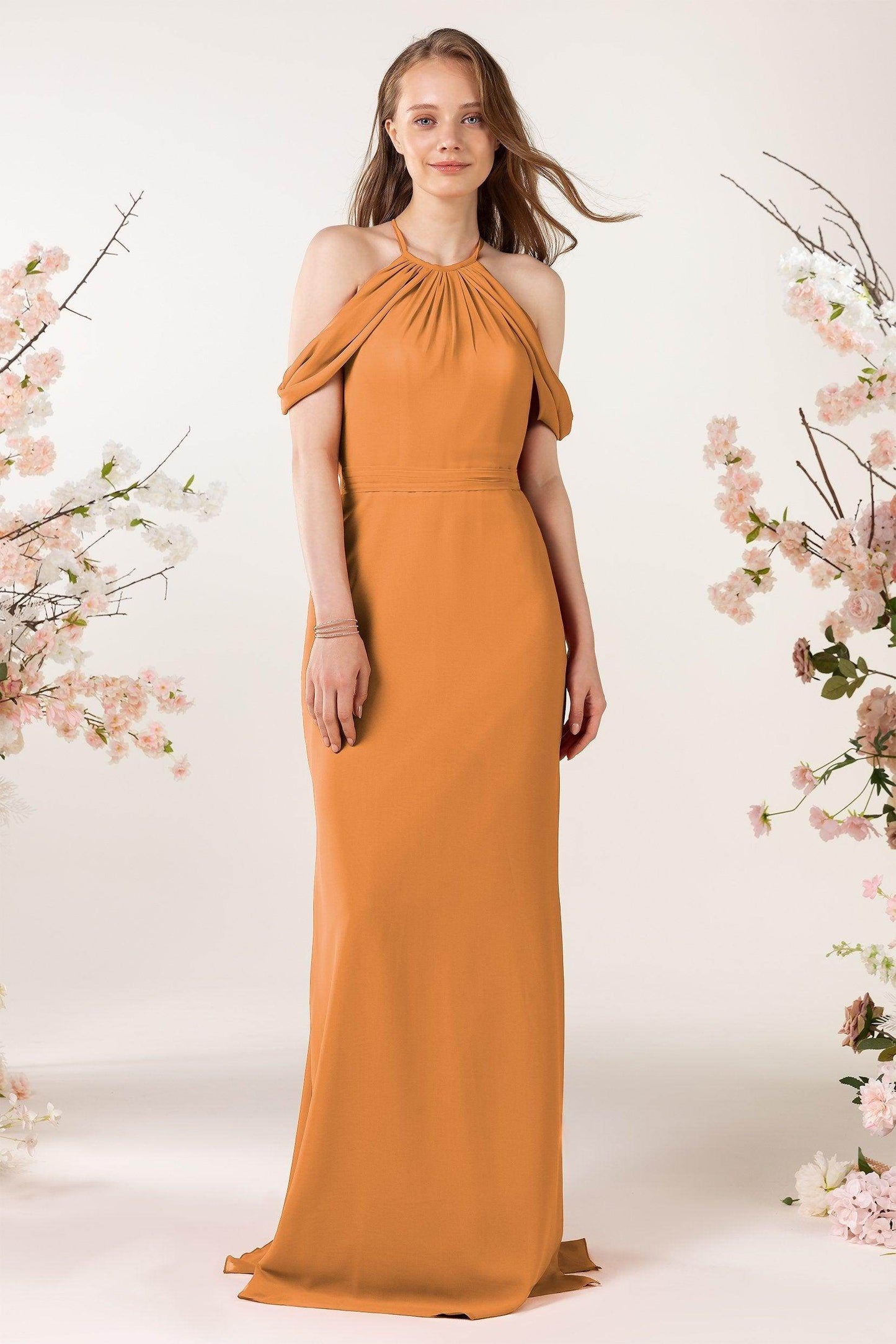 Sheath-Column Sweep Train Chiffon Bridesmaid Dress CB0463