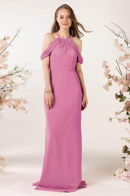Sheath-Column Sweep Train Chiffon Bridesmaid Dress CB0463