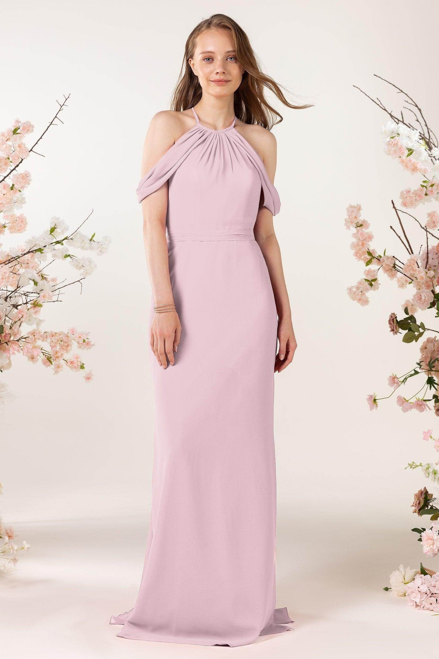 Sheath-Column Sweep Train Chiffon Bridesmaid Dress CB0463