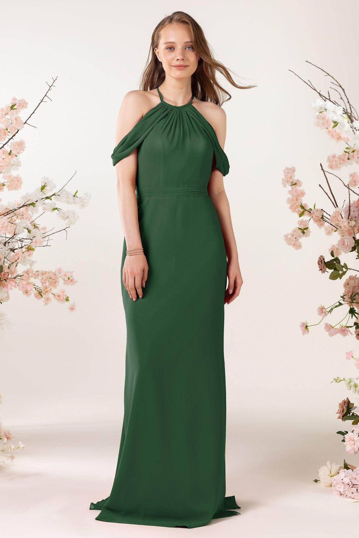 Sheath-Column Sweep Train Chiffon Bridesmaid Dress CB0463