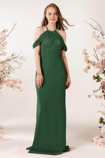 Sheath-Column Sweep Train Chiffon Bridesmaid Dress CB0463