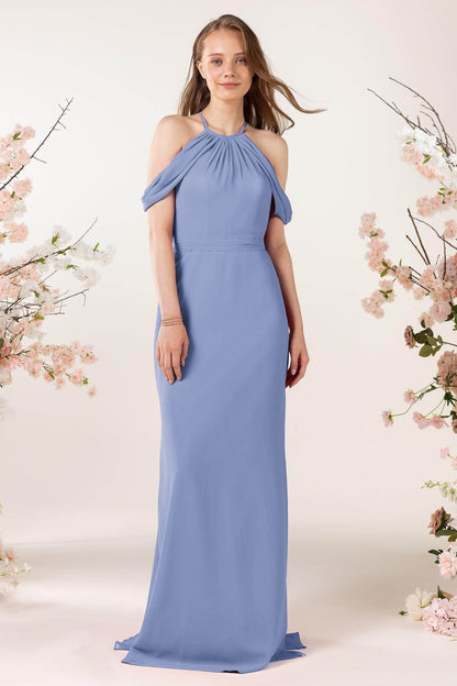 Sheath-Column Sweep Train Chiffon Bridesmaid Dress CB0463