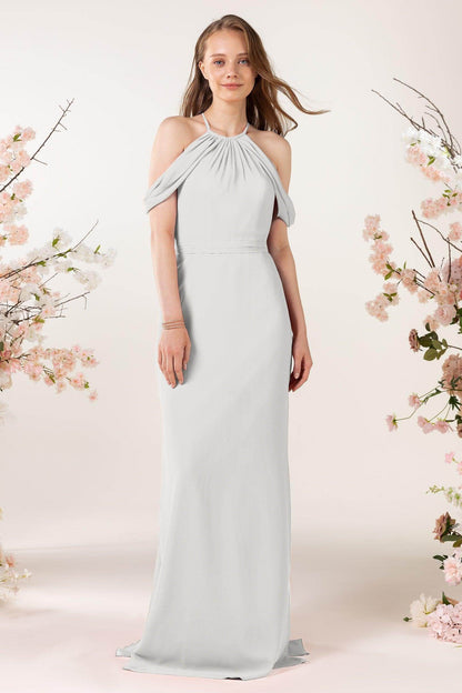 Sheath-Column Sweep Train Chiffon Bridesmaid Dress CB0463