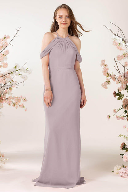Sheath-Column Sweep Train Chiffon Bridesmaid Dress CB0463