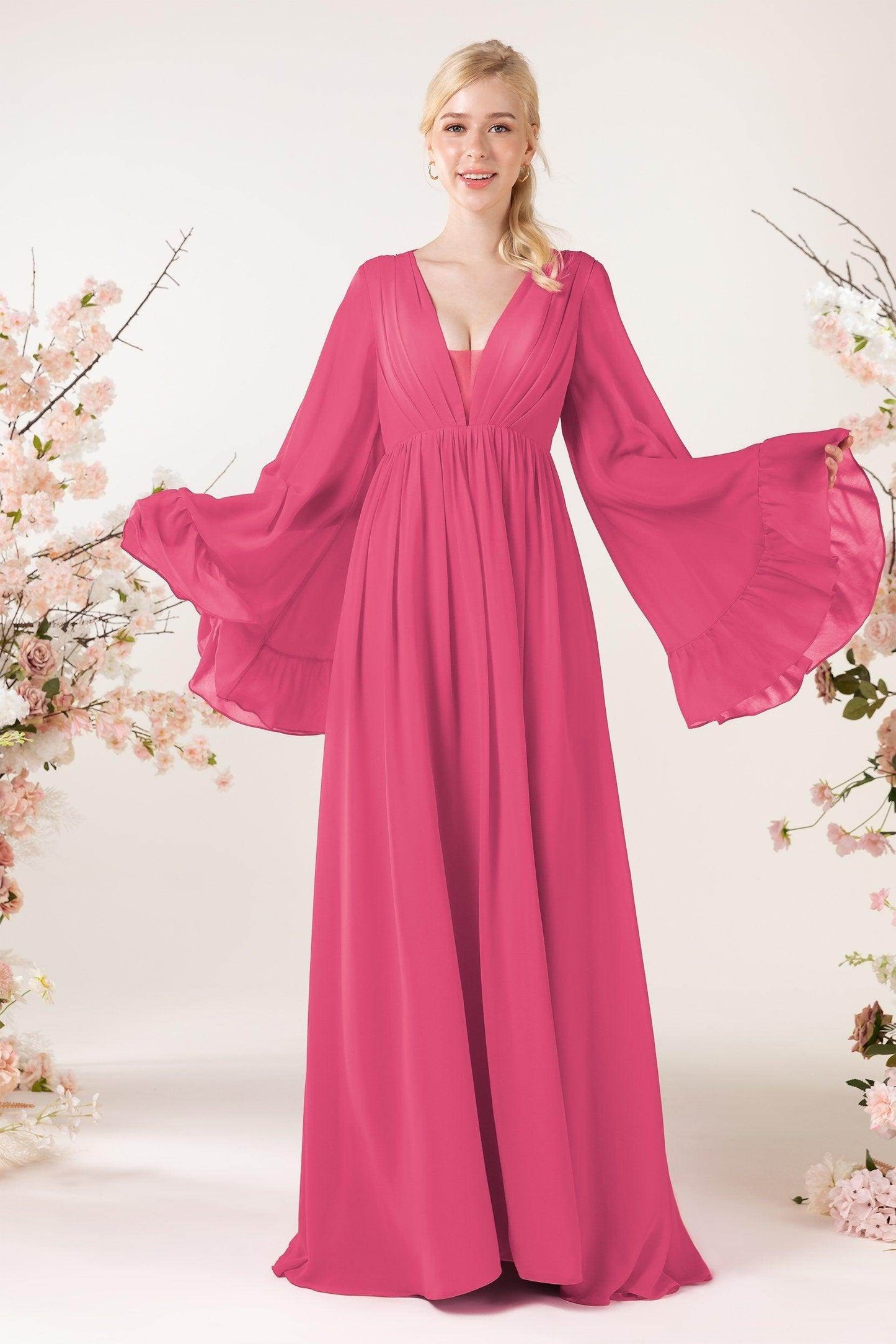 A-Line Sweep-Brush Train Chiffon Bridesmaid Dress CB0465