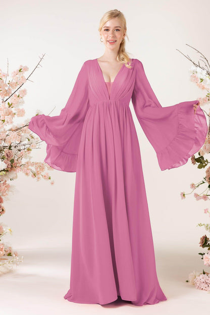 A-Line Sweep-Brush Train Chiffon Bridesmaid Dress CB0465