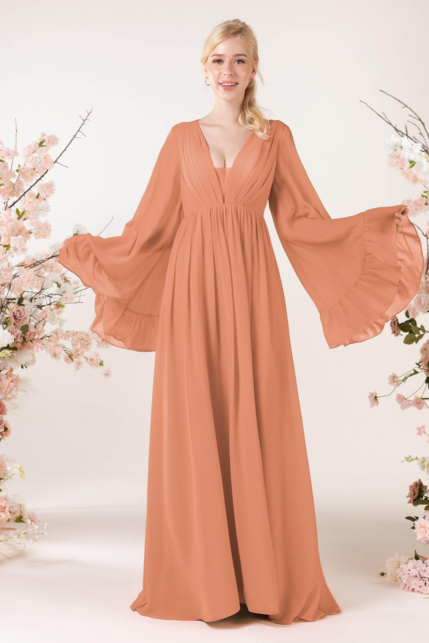 A-Line Sweep-Brush Train Chiffon Bridesmaid Dress CB0465