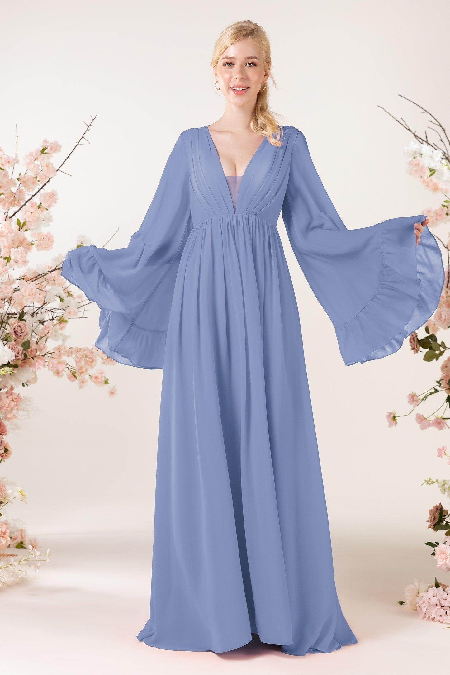 A-Line Sweep-Brush Train Chiffon Bridesmaid Dress CB0465