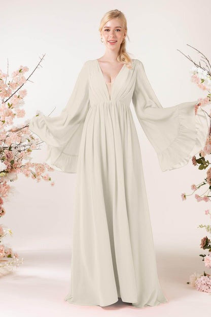 A-Line Sweep-Brush Train Chiffon Bridesmaid Dress CB0465