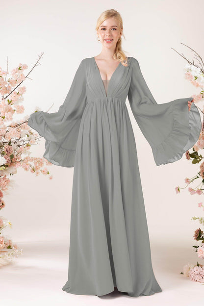 A-Line Sweep-Brush Train Chiffon Bridesmaid Dress CB0465