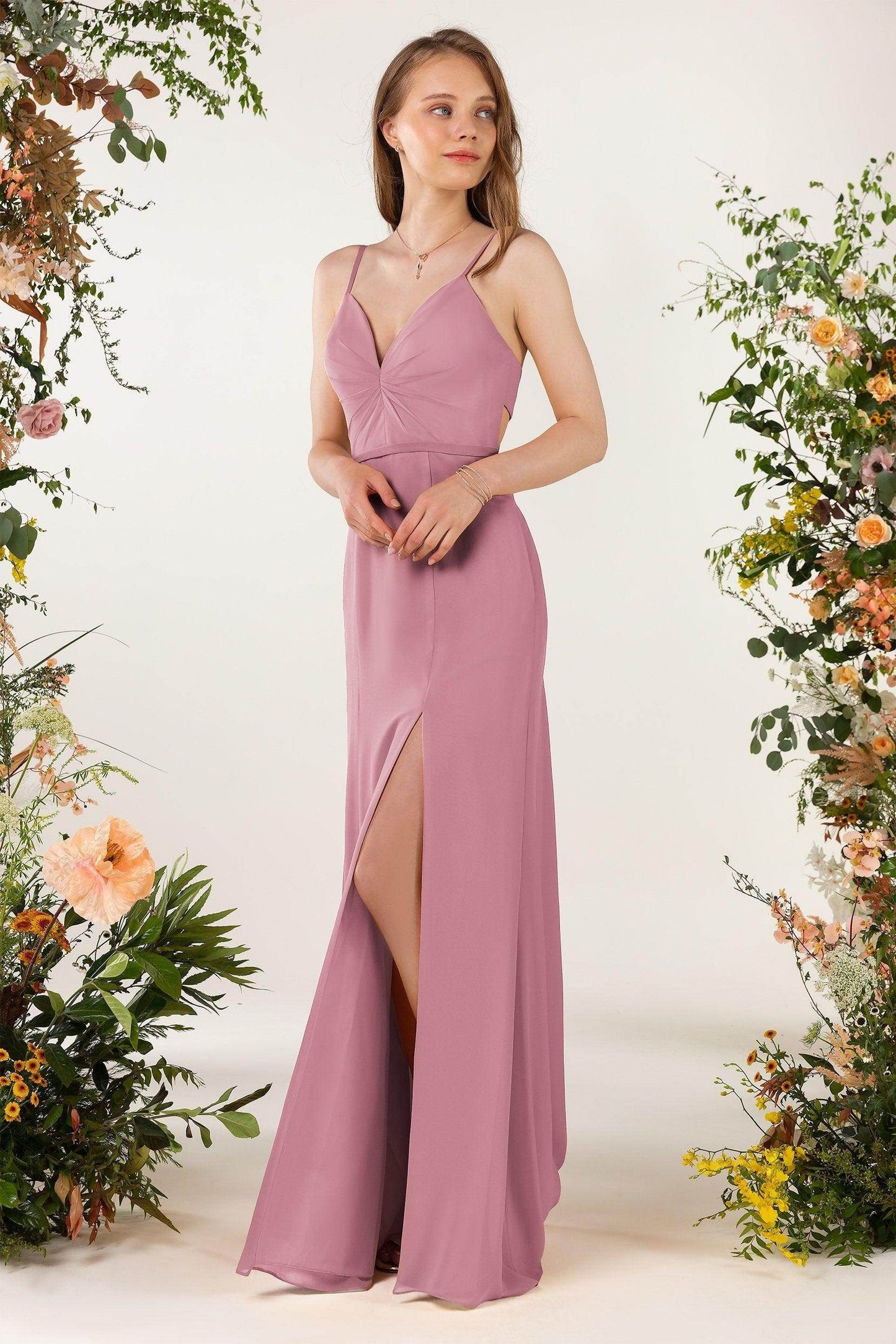 Sheath Sweep-Brush Train Chiffon Bridesmaid Dress CB0466