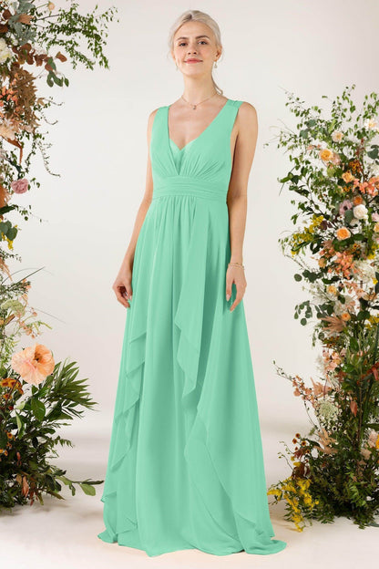 A-Line Sweep-Brush Train Chiffon Bridesmaid Dress CB0467