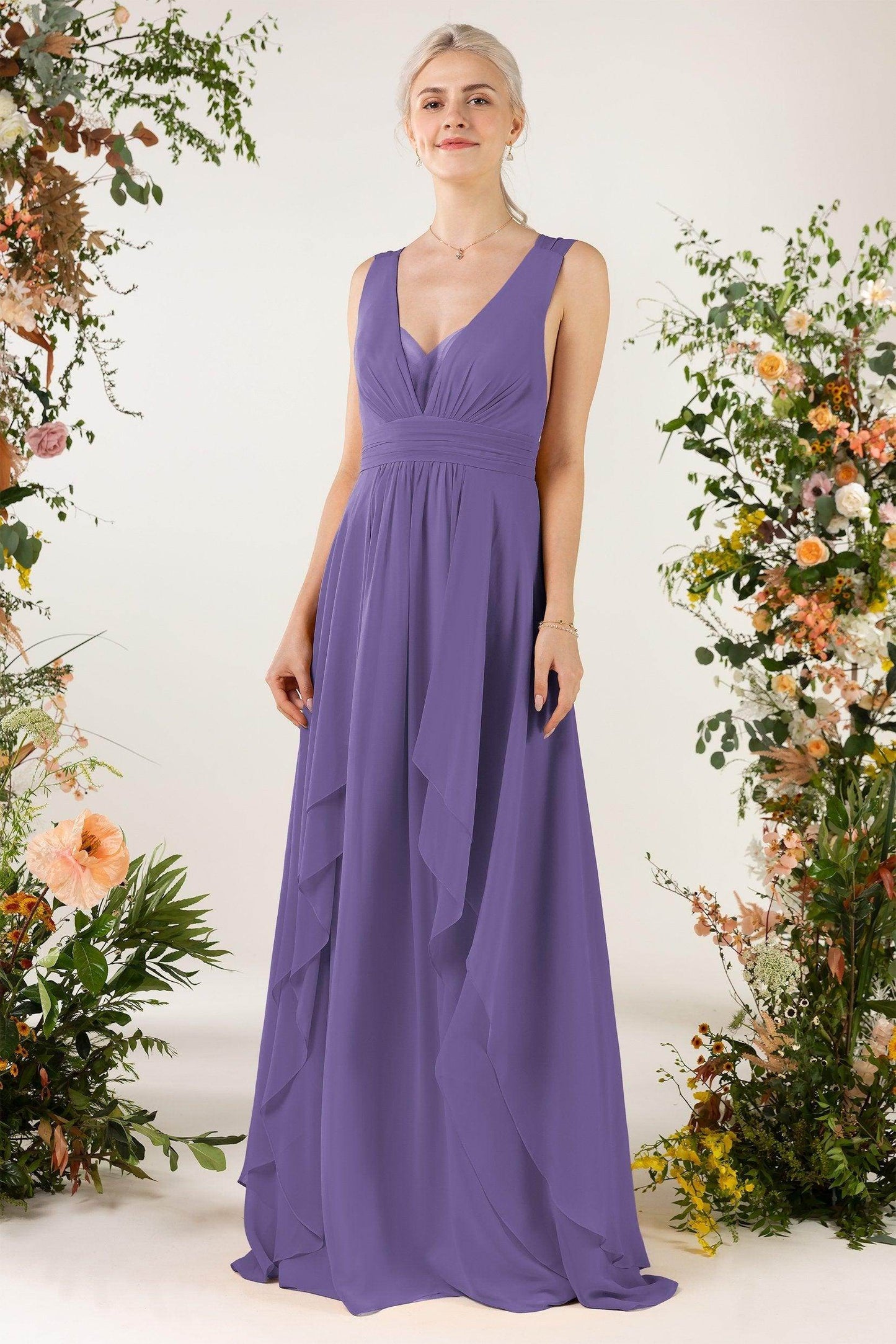 A-Line Sweep-Brush Train Chiffon Bridesmaid Dress CB0467