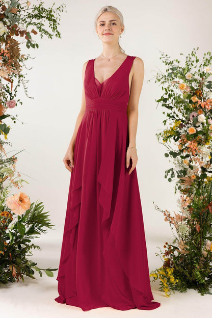 A-Line Sweep-Brush Train Chiffon Bridesmaid Dress CB0467