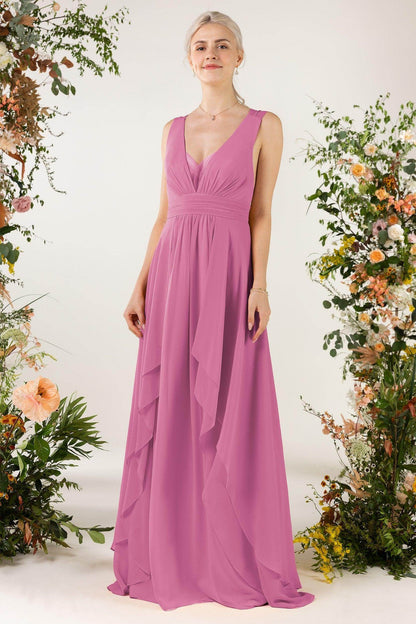 A-Line Sweep-Brush Train Chiffon Bridesmaid Dress CB0467