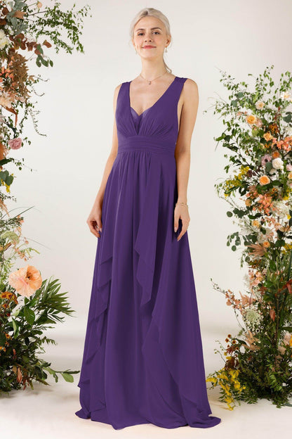 A-Line Sweep-Brush Train Chiffon Bridesmaid Dress CB0467