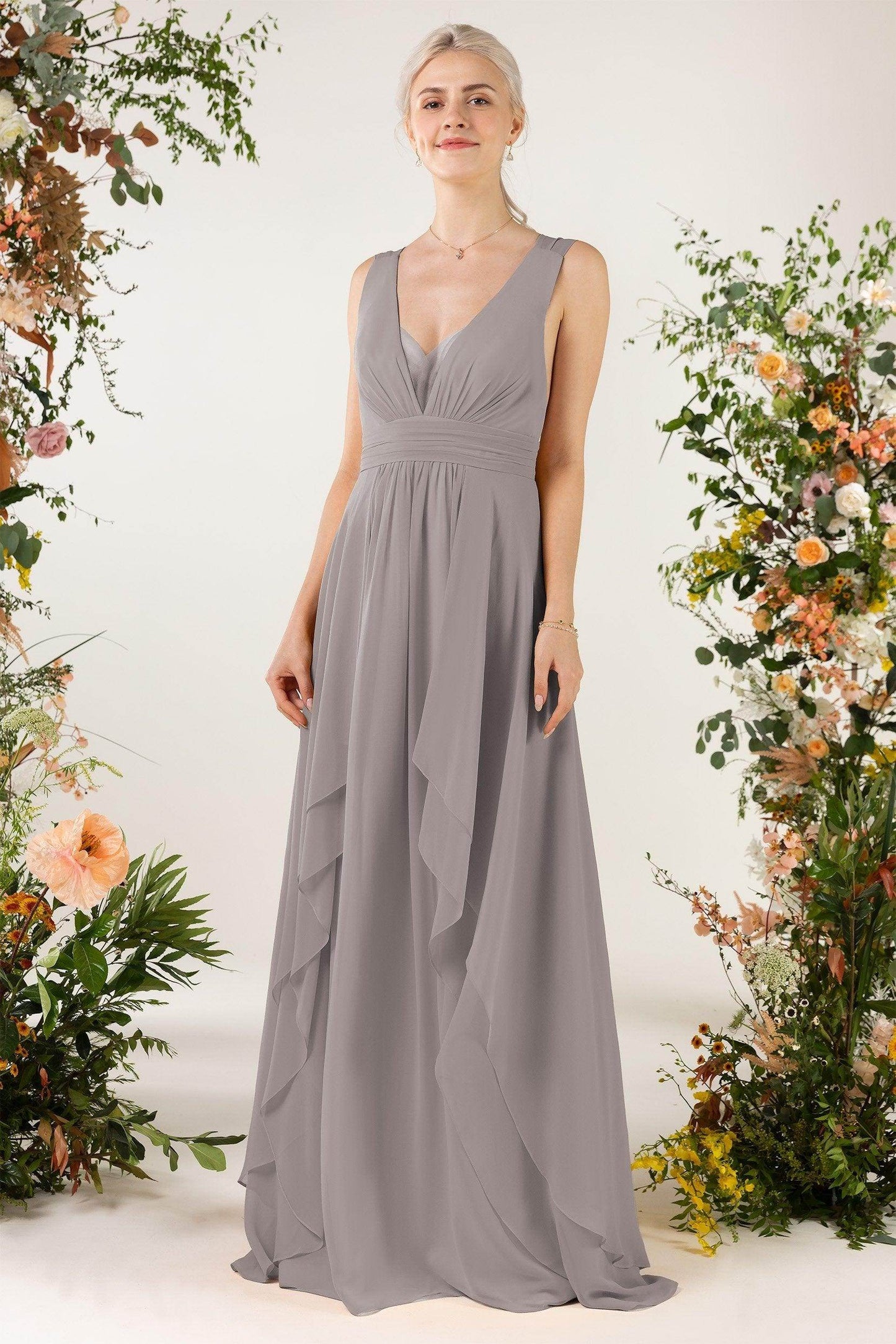 A-Line Sweep-Brush Train Chiffon Bridesmaid Dress CB0467