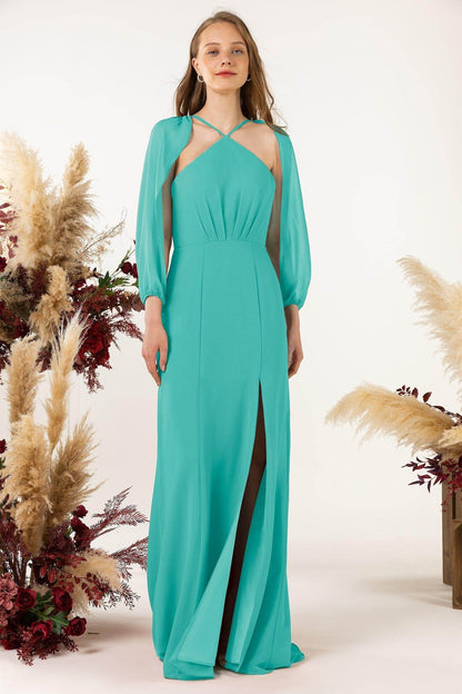 Sheath Sweep-Brush Train Chiffon Bridesmaid Dress CB0469