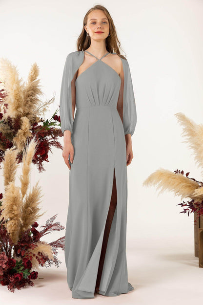 Sheath Sweep-Brush Train Chiffon Bridesmaid Dress CB0469