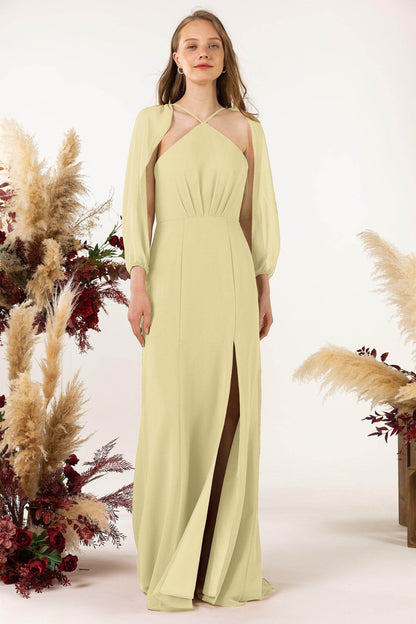 Sheath Sweep-Brush Train Chiffon Bridesmaid Dress CB0469
