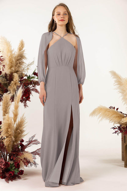 Sheath Sweep-Brush Train Chiffon Bridesmaid Dress CB0469