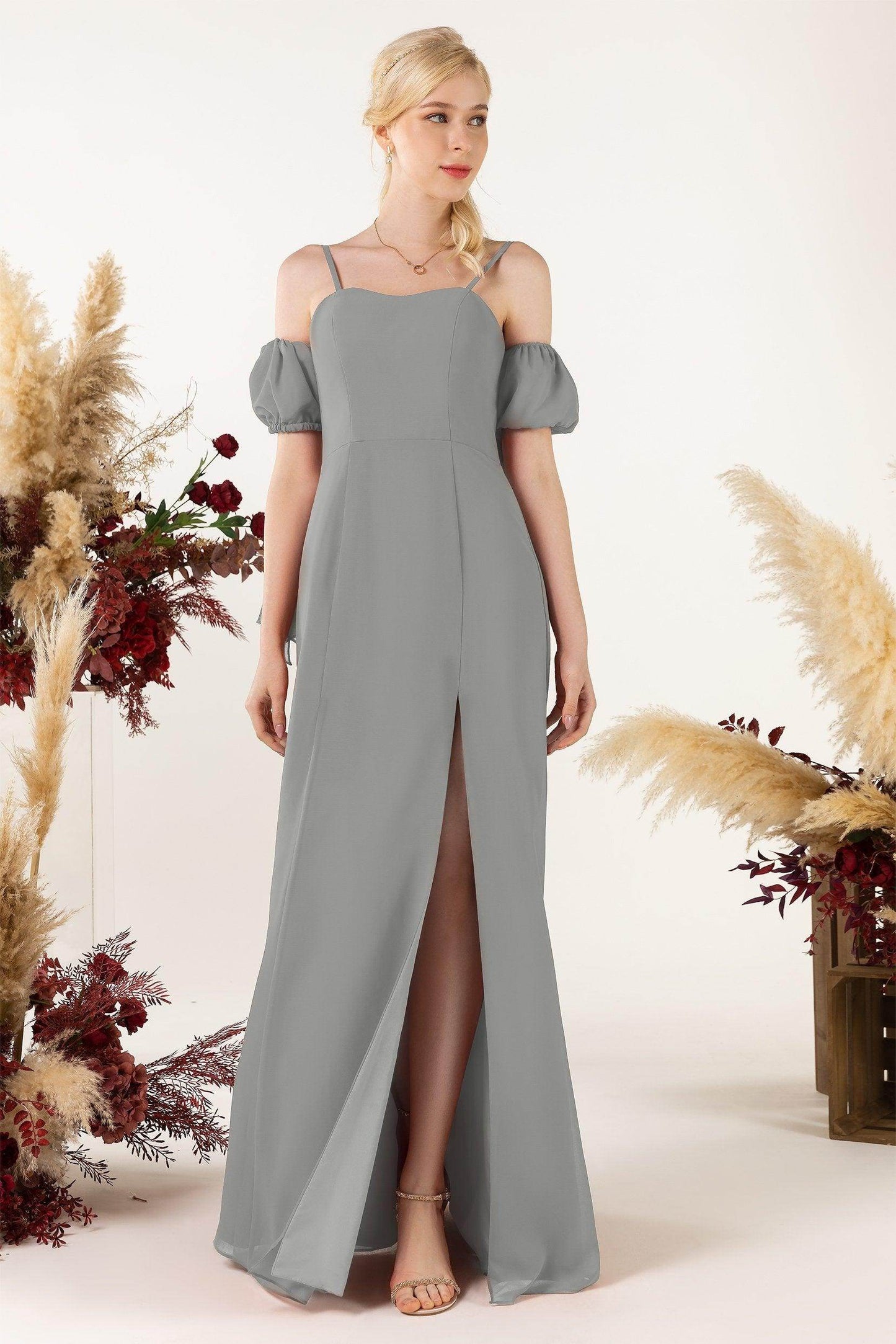 A-Line Sweep-Brush Train Chiffon Bridesmaid Dress CB0471