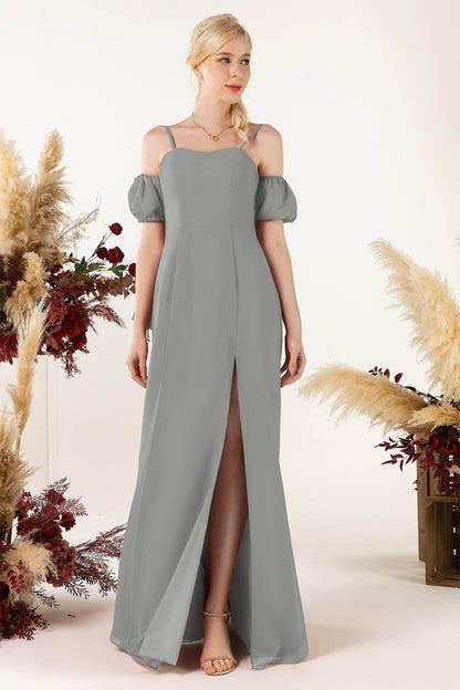 A-Line Sweep-Brush Train Chiffon Bridesmaid Dress CB0471