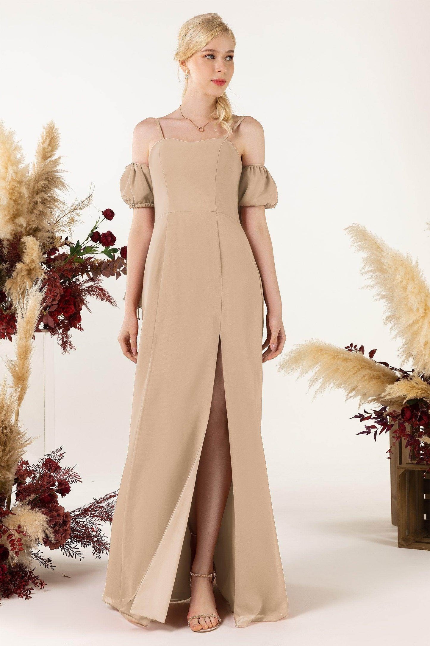 A-Line Sweep-Brush Train Chiffon Bridesmaid Dress CB0471