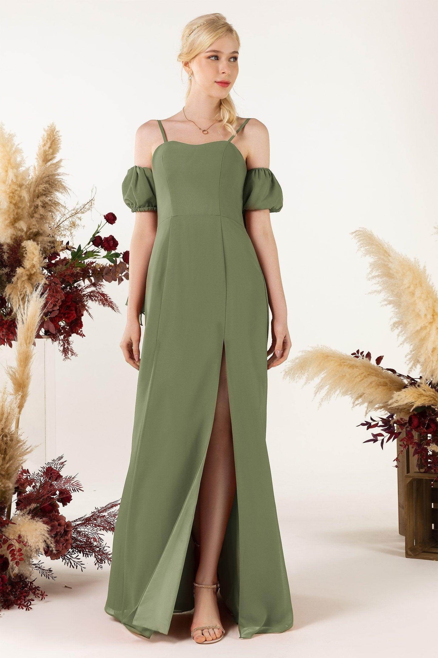 A-Line Sweep-Brush Train Chiffon Bridesmaid Dress CB0471