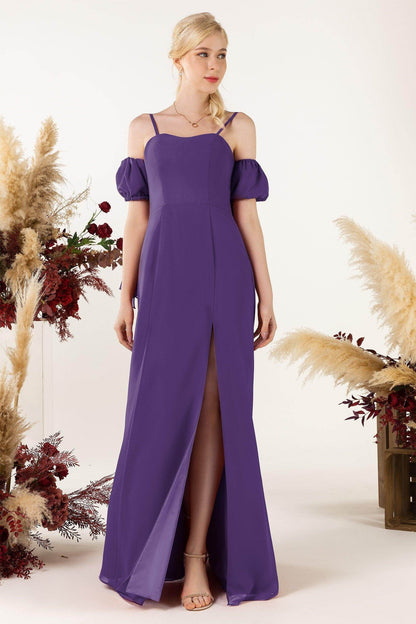 A-Line Sweep-Brush Train Chiffon Bridesmaid Dress CB0471