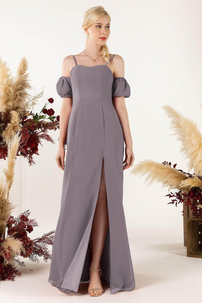A-Line Sweep-Brush Train Chiffon Bridesmaid Dress CB0471