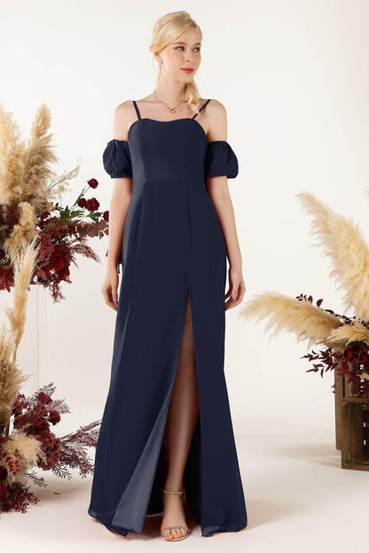 A-Line Sweep-Brush Train Chiffon Bridesmaid Dress CB0471