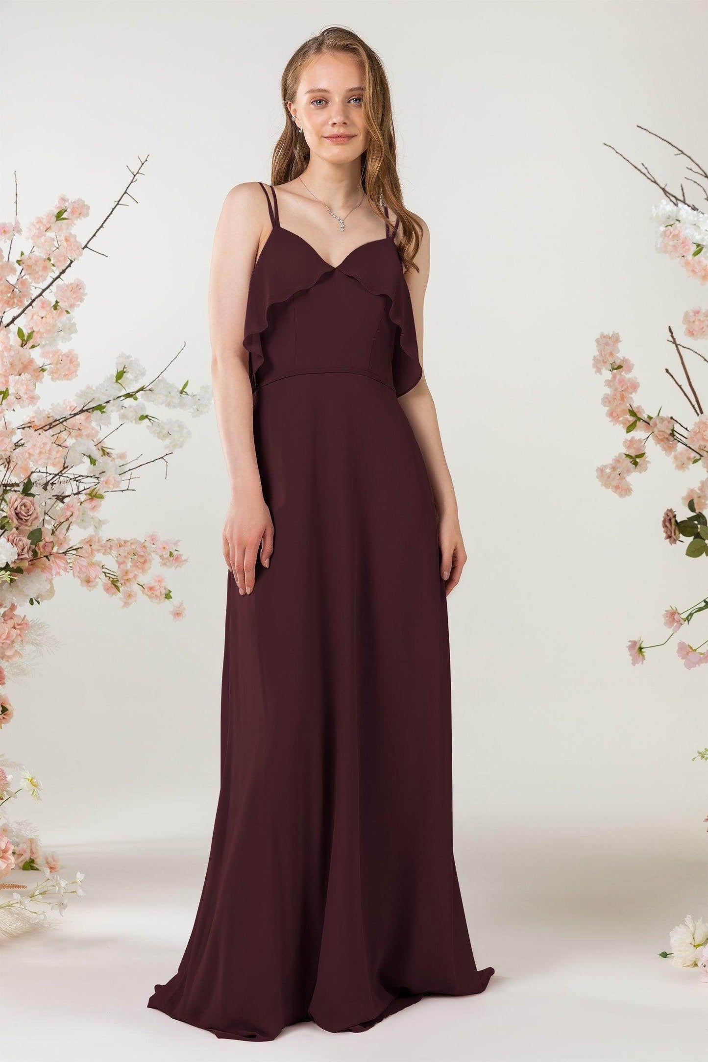 Sheath Sweep-Brush Train Chiffon Bridesmaid Dress CB0472
