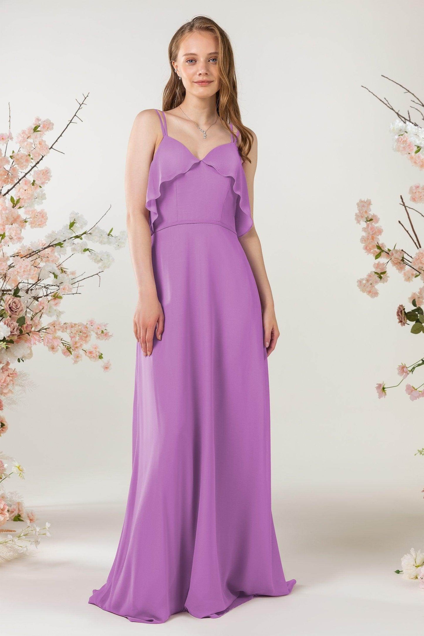 Sheath Sweep-Brush Train Chiffon Bridesmaid Dress CB0472