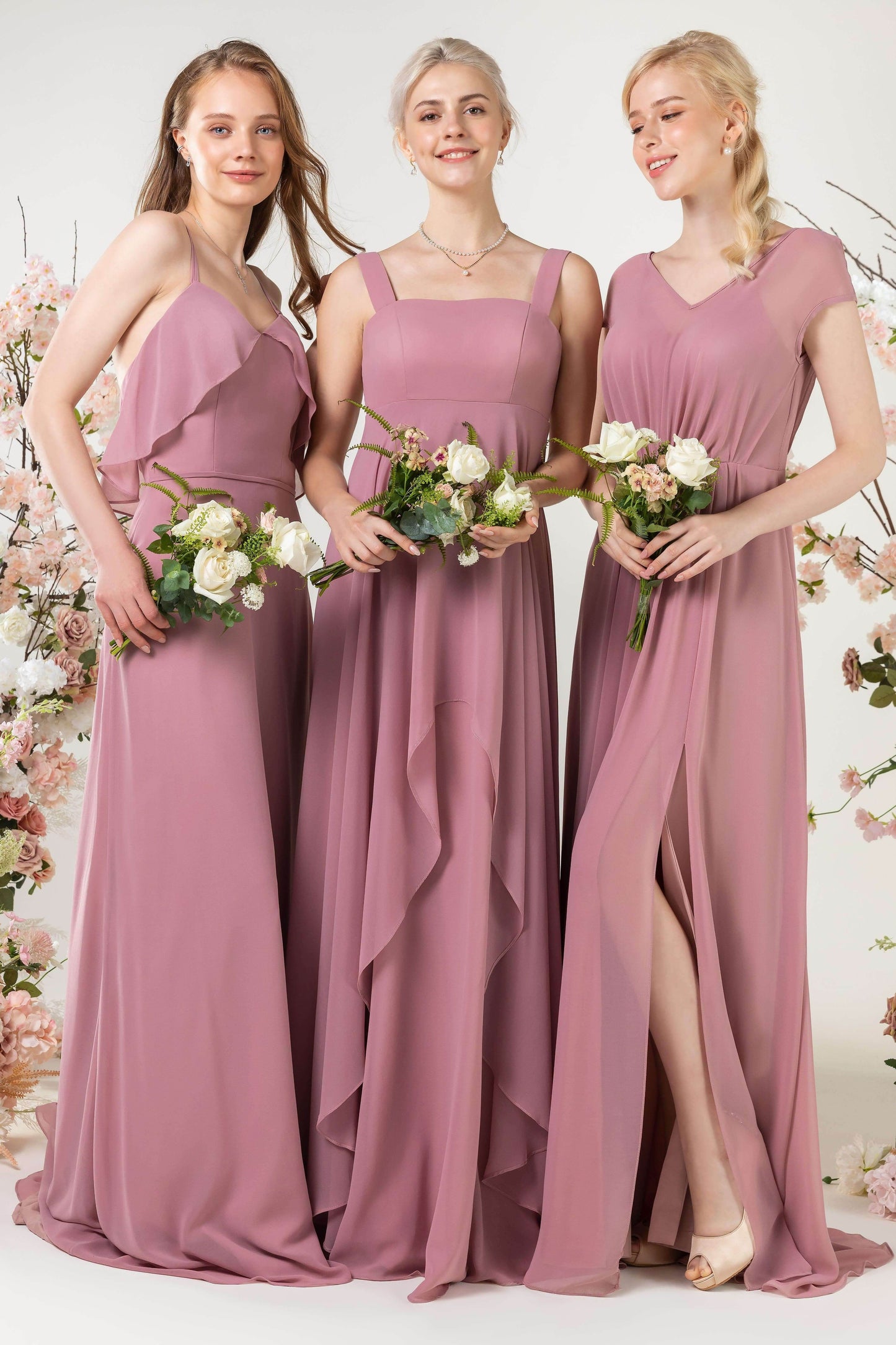 A-Line Sweep-Brush Train Chiffon Bridesmaid Dress CB0473