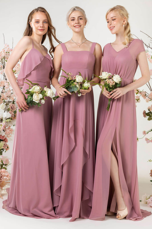 A-Line Sweep-Brush Train Chiffon Bridesmaid Dress CB0473